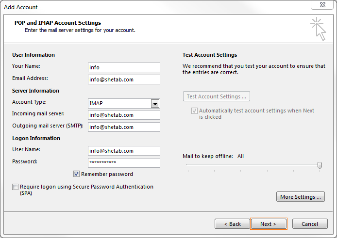 اتصال ایمیل شرکتی به outlook